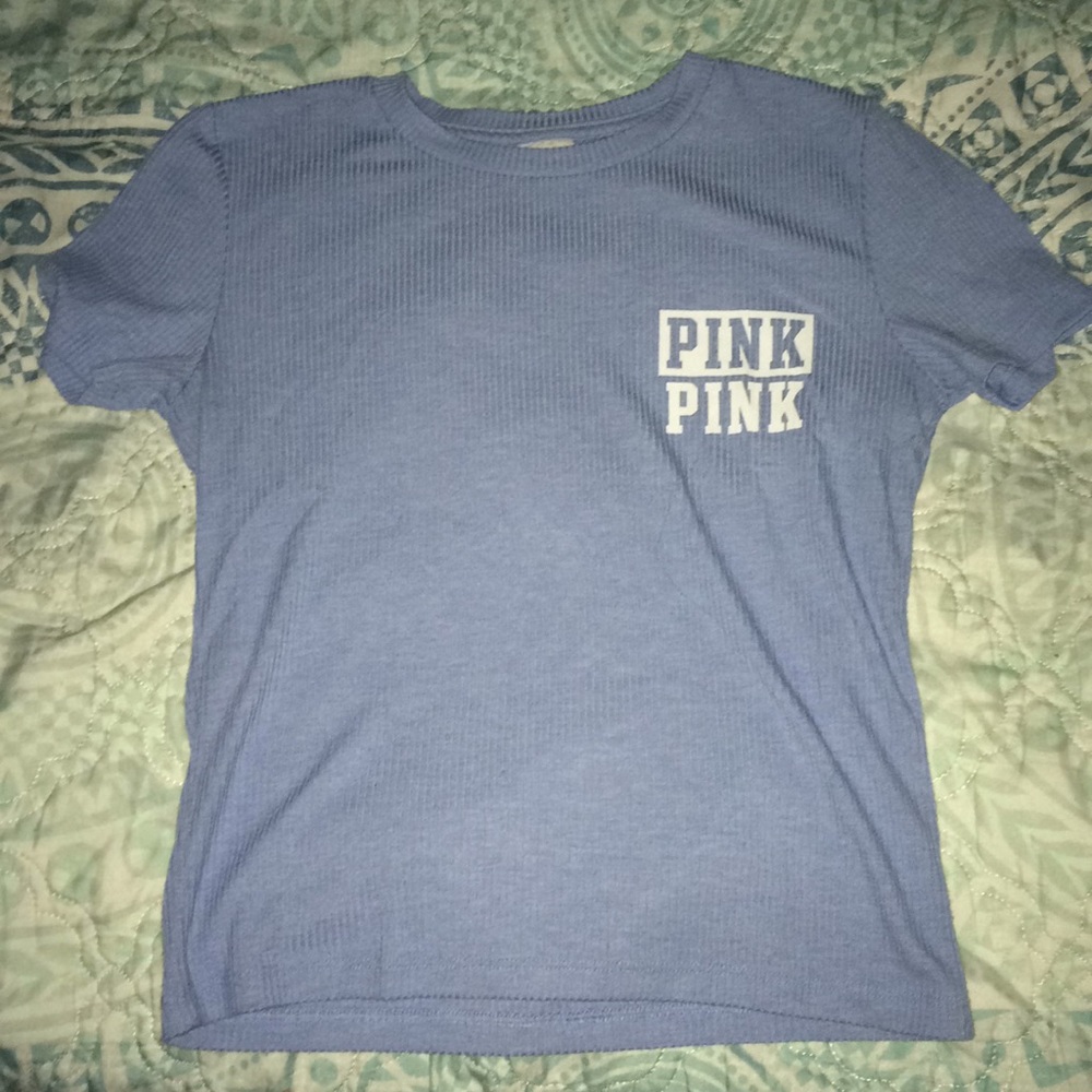 PINK Victoria secret cropped blue shirt